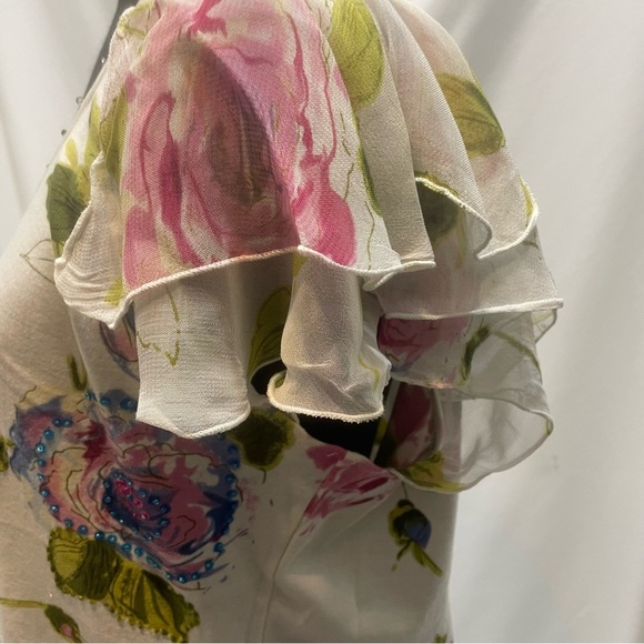 Forbidden Elegant Floral V-Neck Blouse. Beaded. Size XL. - Picture 4 of 12